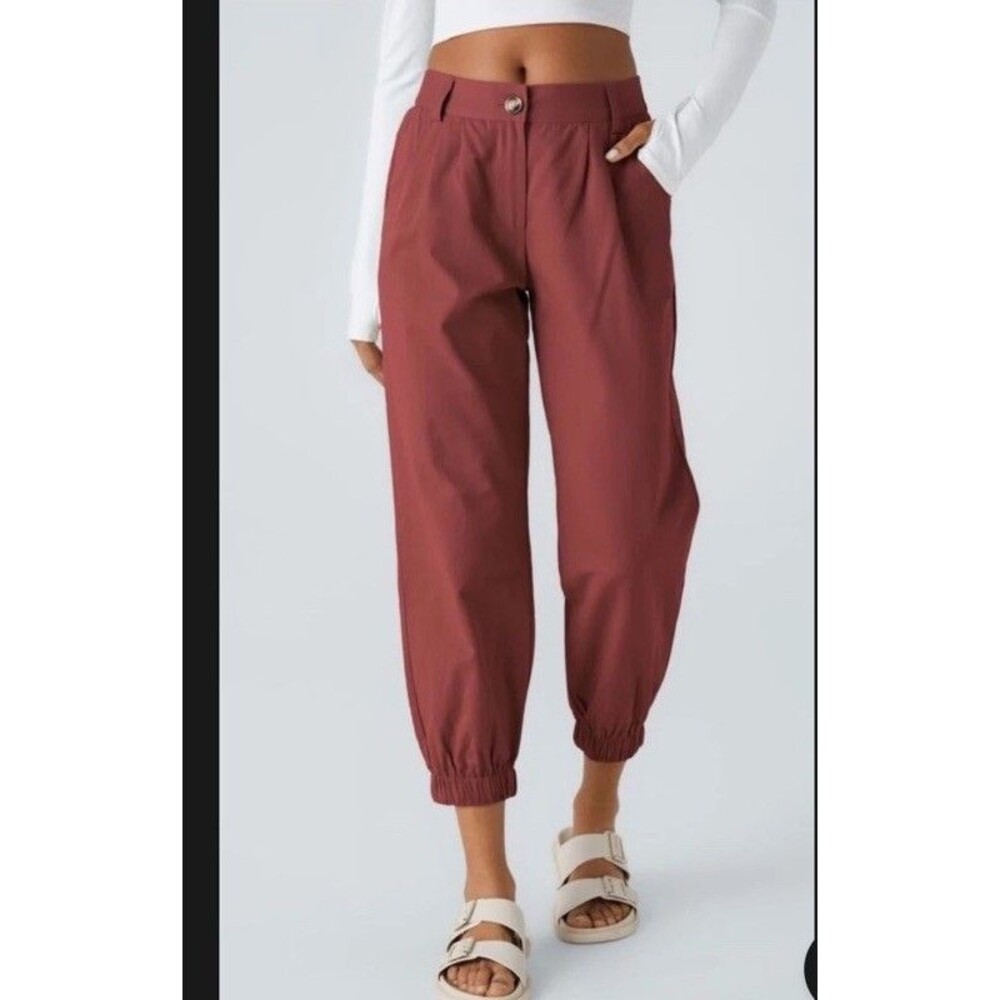 Halara XS Womens Red Elastic-Waist Chino Jogger Pants 100% Cotton Twill Pockets